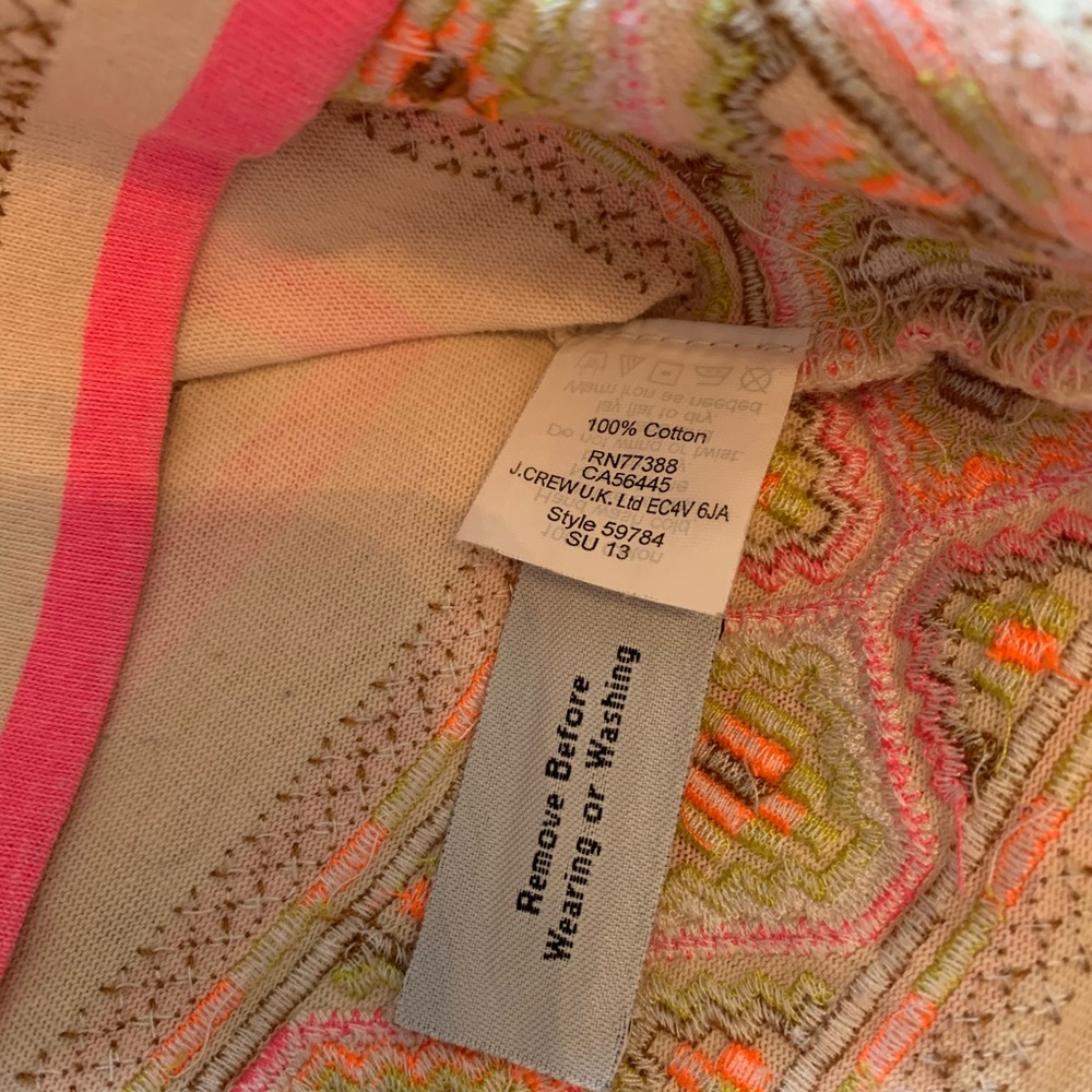 J. Crew Neon Pink Striped Embroidered Top Size Sm - Picture 3 of 5